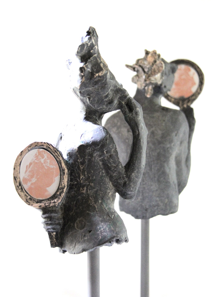 Belgin Yücelen, Humor and Impudence, Bronze and Stainless Steel, 11x4x6 in. Courtesy of the artist.
